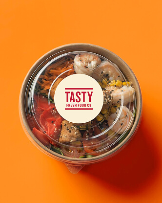 Tasty Fresh Food Co salad bowl on an orange background