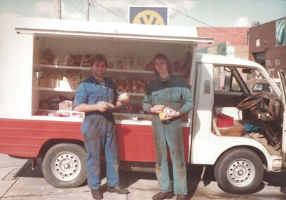 Original Tasty Fresh Food Co food van with two staff members
